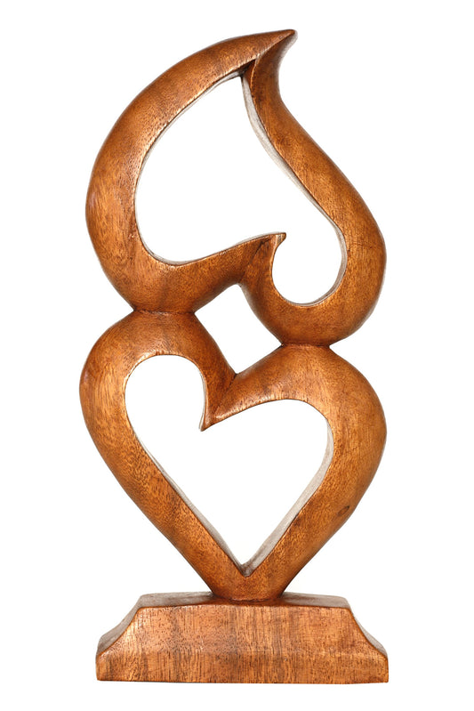 G6 Collection Hand-Carved Wooden Abstract Statue - Handmade Indonesian Suar Wood Figurine - Two Hearts One Love Couple Sculpture - Intertwined Art Decor for Bookshelf, Office - 12 inch
