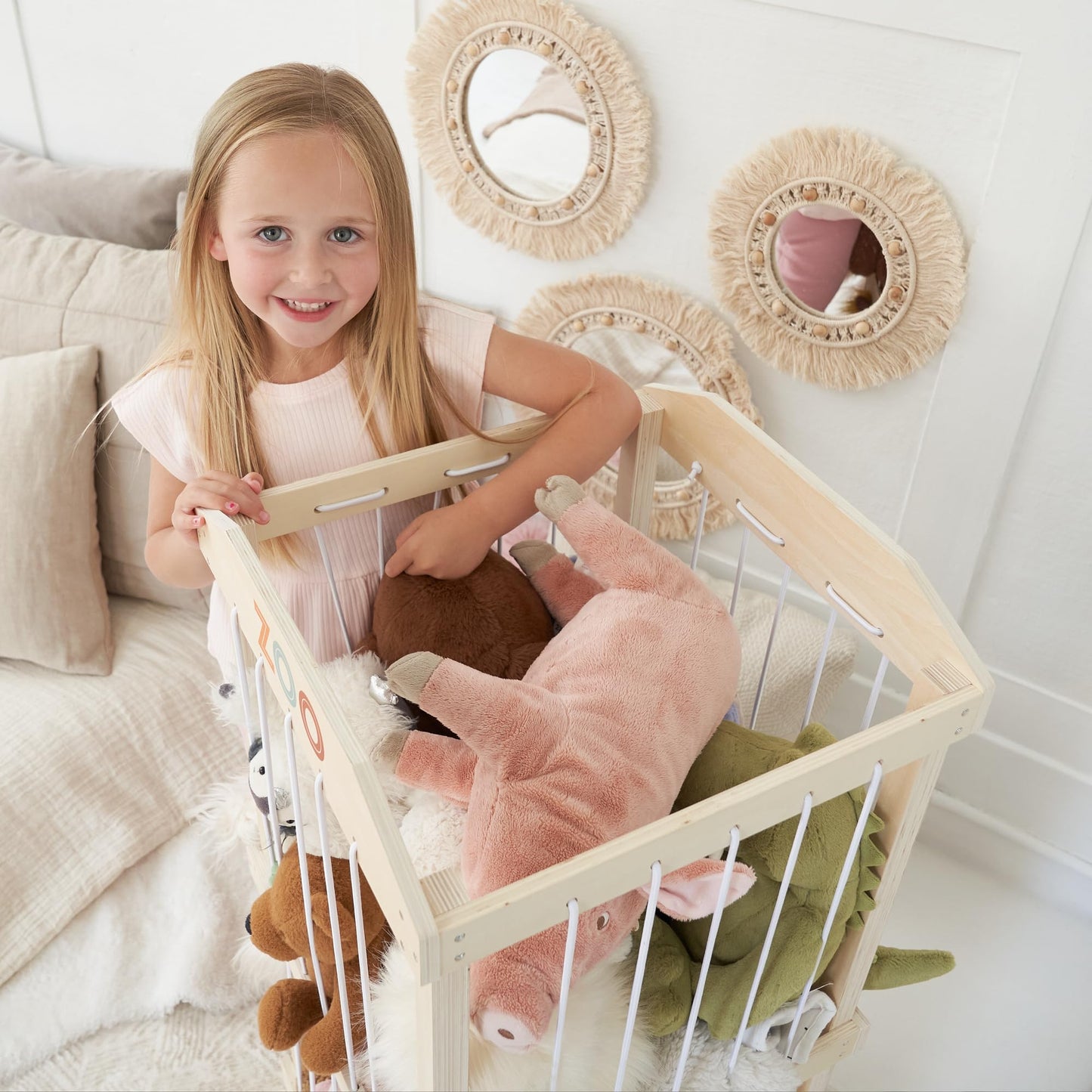 Wooden Stuffed Animal Storage for Kids – Large Toy Storage Organizer & Holder for Your Kids Playroom or Nursery – Easy to Assemble Stuffed Animal Zoo That Keeps Plush Friends Ready for Snuggles