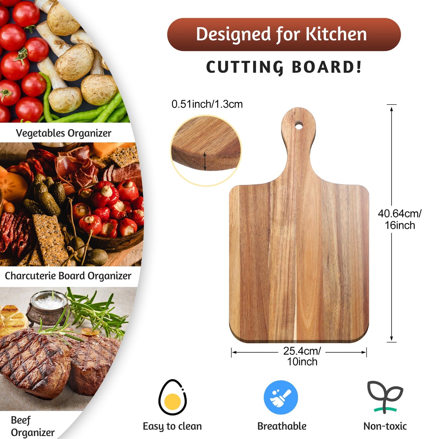 Didaey 6 Pcs Cutting Board Bulk Kitchen Thicken Chopping Platter with Handles Wooden Charcuterie Serving Trays Blank Wood Boards for Engraving Wedding Housewarming(Acacia Wood,16 x 10 Inch)