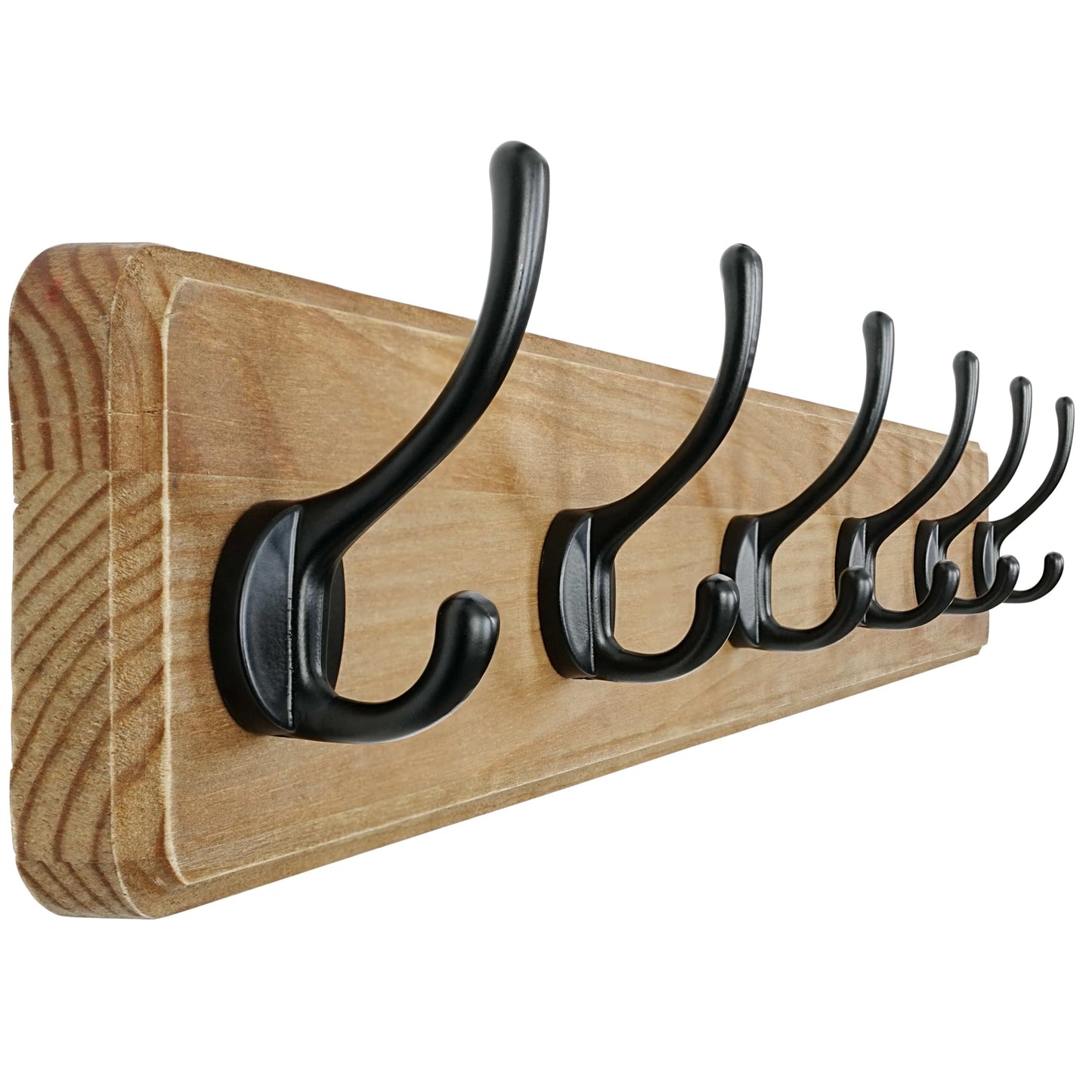Dseap Coat Rack Wall Mount: 24" Long, Patented, Heavy-Duty, 6-Double-Hooks Wooden Hanger Hook Rail for Winter Coats Hat Jacket Clothing, Weathered Brown