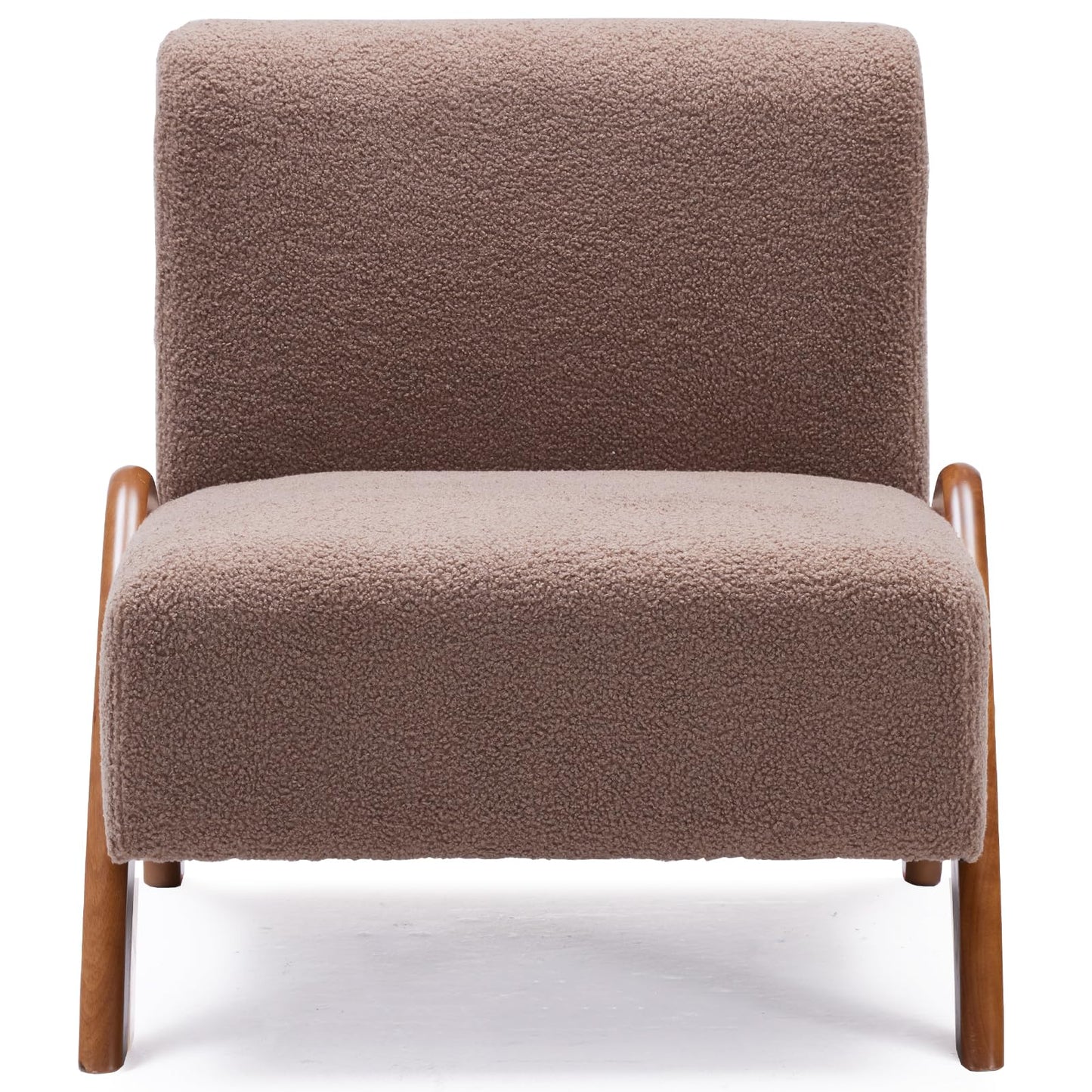 MILCIL Oversized Accent Chair, upholstered armless mid Century Modern Living Room Chair with Wooden Legs for Bedroom/Office/Cafe, Sherpa Brown