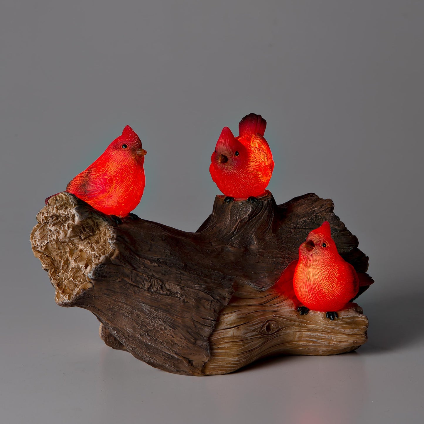 Evergreen Garden 5" H Solar Cardinal Family On Wooden Log, Garden Statues Bird with Solar Outdoor Light for Garden Decor, Cardinals Figurine Decorations for Home Decoration, Housewarming Gifts