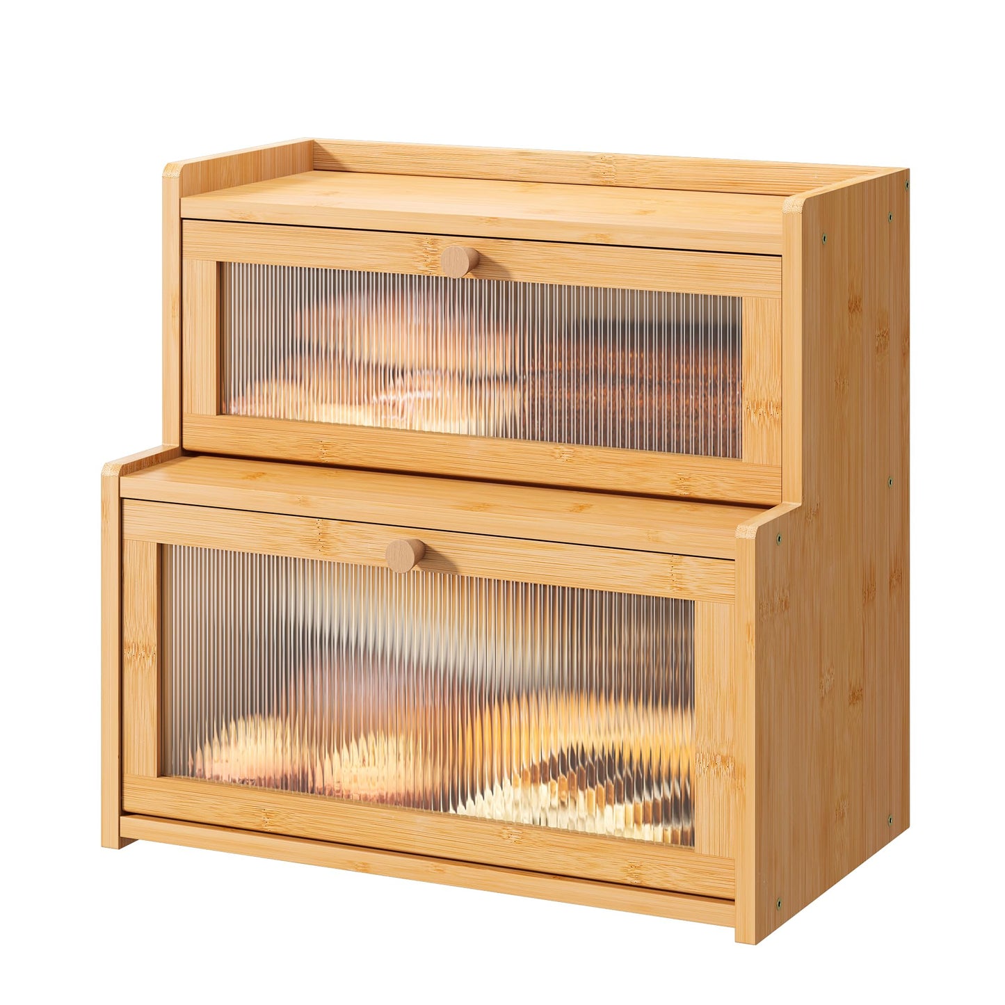 FILWH Bread Box for Kitchen Countertop Double Layer Large Corner Bread Box Capacity Bread Storage Bin Farmhouse Breadbox Container Organizer Cabinet Cupboard Nature