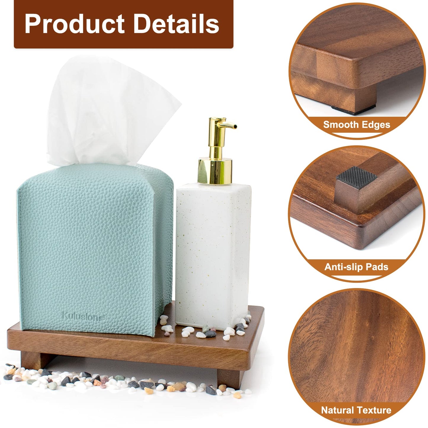 kulusion Walnut Wood Pedestal Stand, Wooden Soap Tray Farmhouse Decor Wood Riser Display for Bottle Plant Makeup Tissues Candles Towels Jewelry (Medium, 9 x 5.9 x1.57Inch)