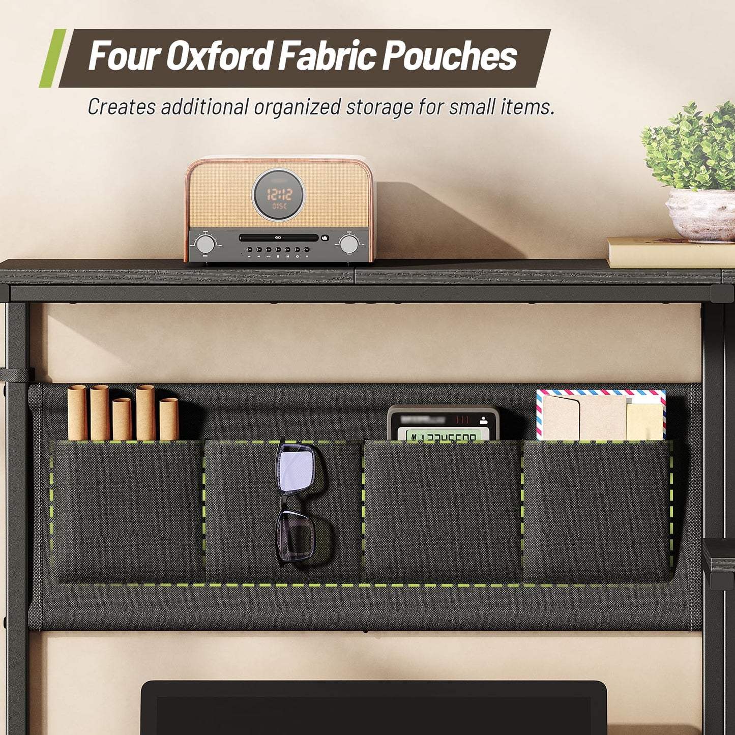 STHYTON Clamp On Desk Shelf, 3-Tier Above Desk Extender with Pegboard & Hooks, Metal & Wooden Desktop Bookshelf & Organizer, Tabletop Storage Rack for Office Accessories, 38.3" W x 33" H, Black