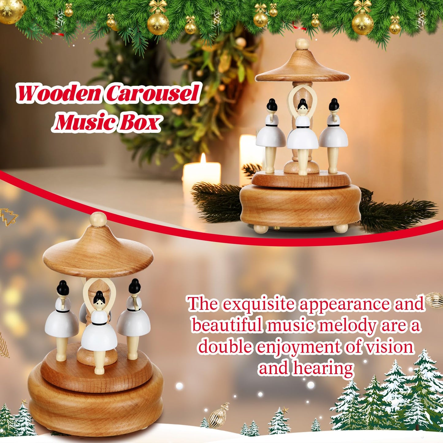 Bucherry Wooden Ballerina Music Box Wood Grain Dancing Ballerina Music Box Beech Wind up Musical Figurine for Valentine's Day Christmas Birthdays Anniversaries Gift Holiday Party Decor