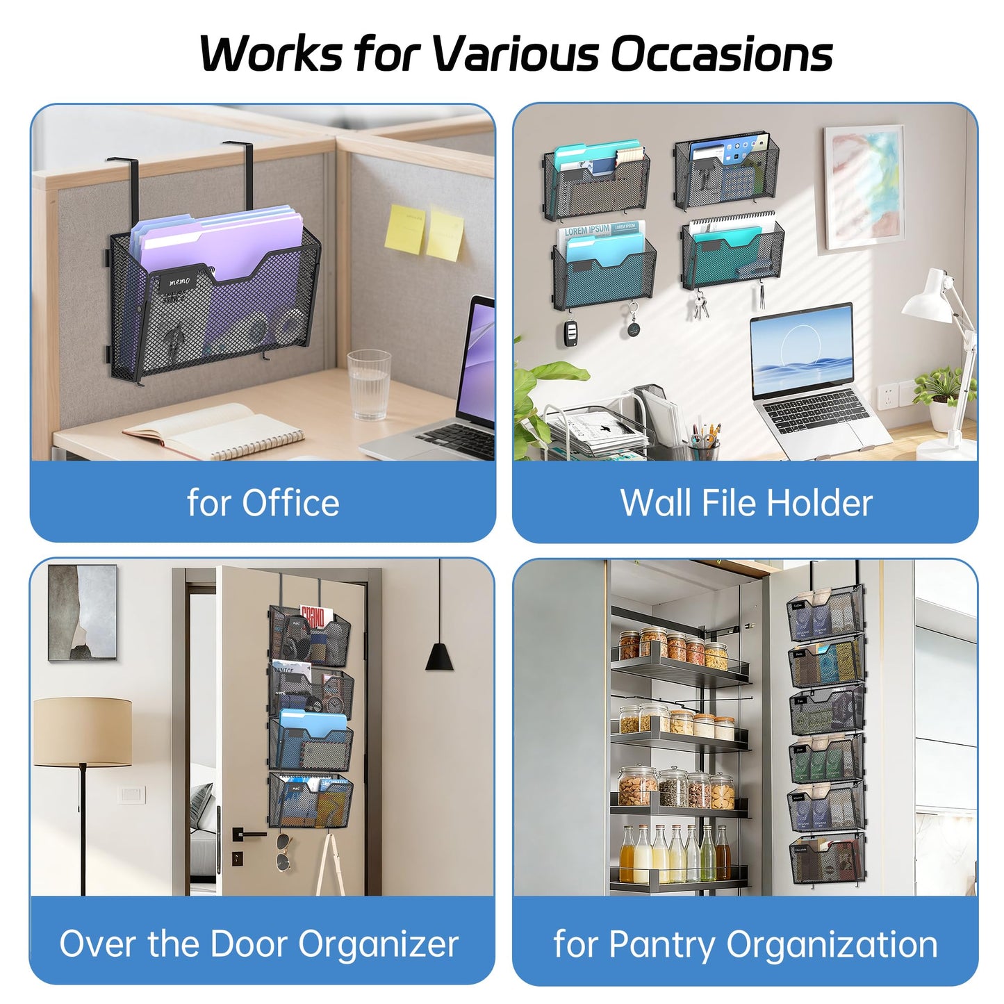 ReePlan 6 Pack Metal Wall File Organizer, Heavy Duty Hanging Mail Holder, Space Saving Over Door & Wall Mounted Storage for Office, Home & School(with 2 Metal Hooks)