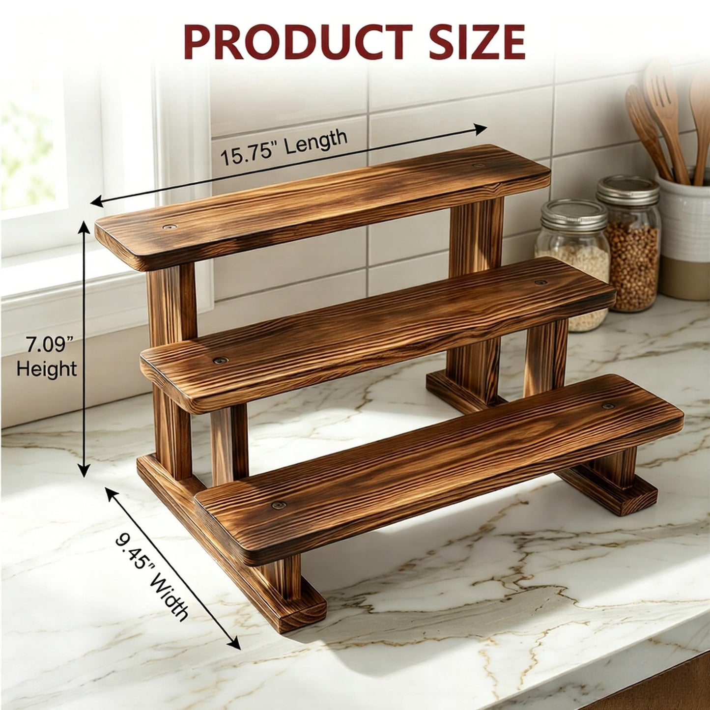 Ajerg 2 Pack 3 Tier Coffee Mug Display Shelf, Wooden Coffee Mug Holder Organizer for Countertop, Mug Storage Shelf for Coffee Station, Kitchen Cabinet, Pantry & Counter Display Rack