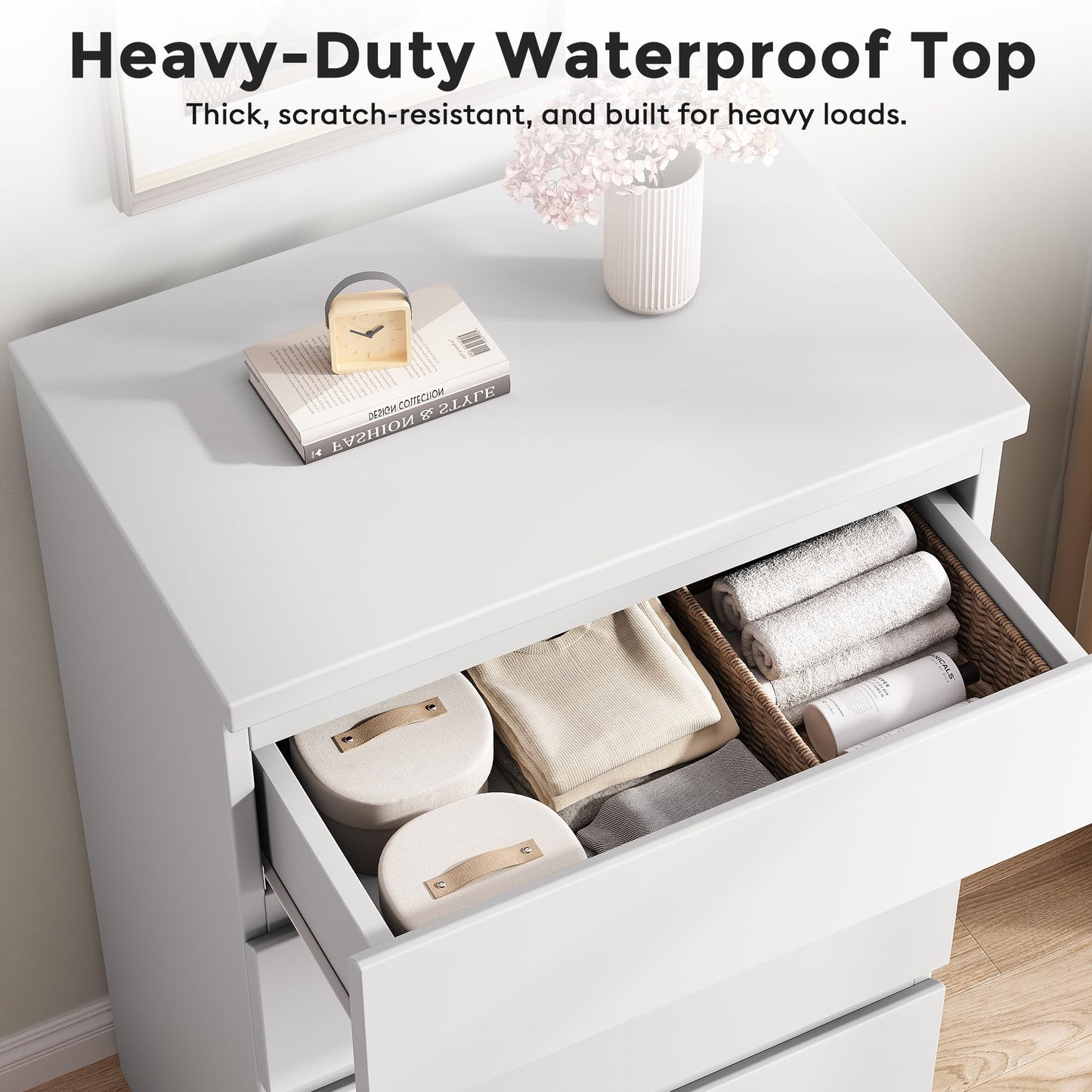 Jocoevol 4 Drawer Dresser for Bedroom, White Dresser Chest of Drawers - Large Wood Dressers TV Stand with Deep Drawers Dressers for Living Room, Hallway, Entryway - White
