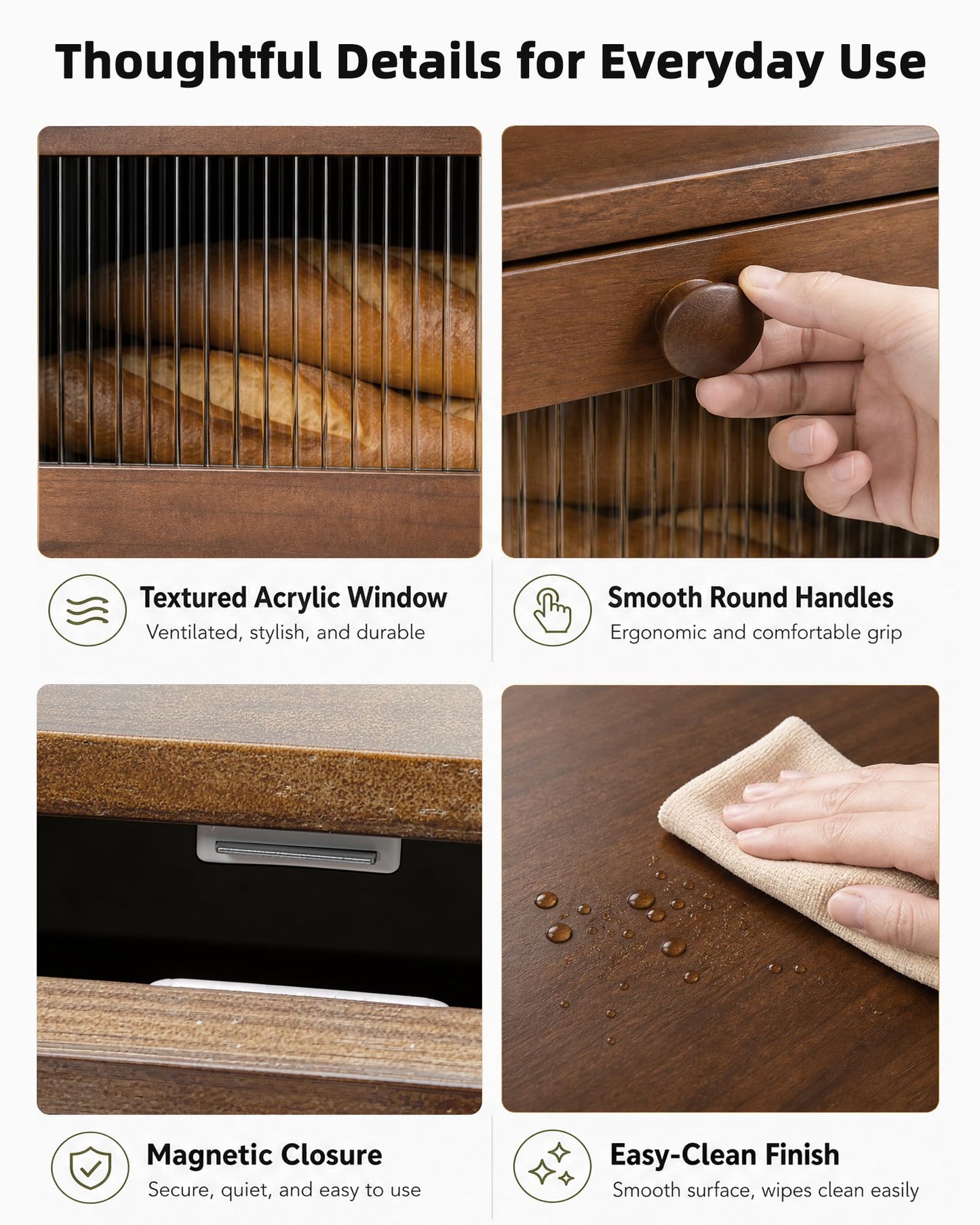 Natapai Wooden Bread Storage Box For Kitchen Countertops, Double-Layered Large-Capacity Bread Box With Acrylic Viewing Window And Cutlery Storage Box-Natual wood color