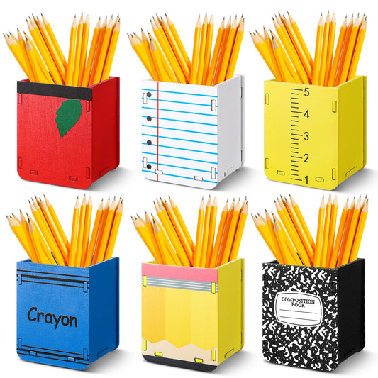 Sherr 6 Pcs Wooden Pencil Dispenser for Classroom Back to School Pencil Holder Classroom Pen Holder Storage Organizer for Teachers Classrooms Office Desk Organization