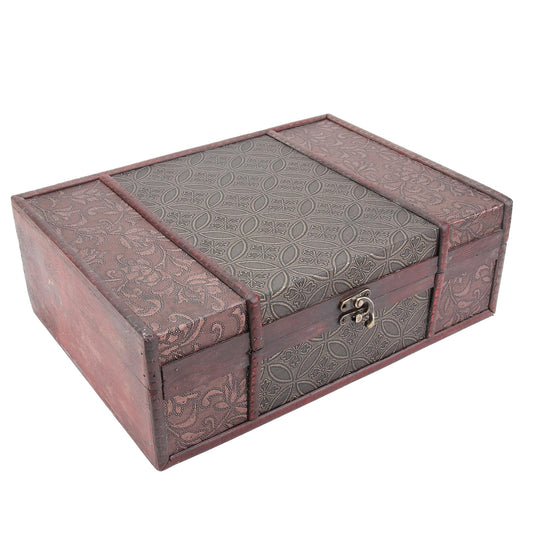Cabilock Vintage Desktop Storage Box 12.59X9.25X4.52In Large Wooden Book Storage Case Jewelry Document Organizer with Lid Coins Pattern