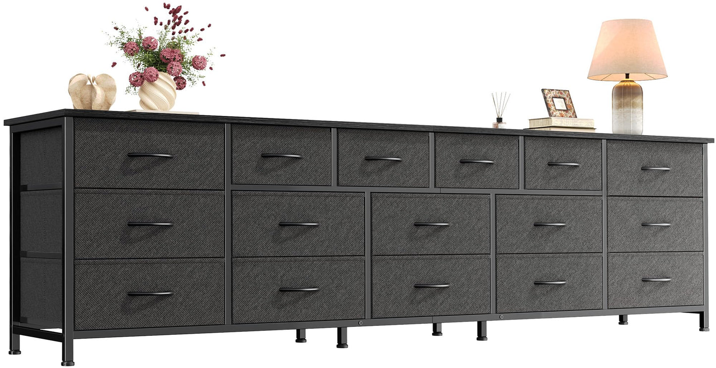 Huuger 77.6" Long Dresser for Bedroom, 16 Drawer Fabric Dresser for Closet, Wide Chest of Drawers with Storage, TV Stand for 65, 75, 85 Inch TV, 77.6" W x 13" D x 26.4" H, Black