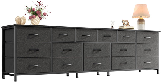 Huuger 77.6" Long Dresser for Bedroom, 16 Drawer Fabric Dresser for Closet, Wide Chest of Drawers with Storage, TV Stand for 65, 75, 85 Inch TV, 77.6" W x 13" D x 26.4" H, Black