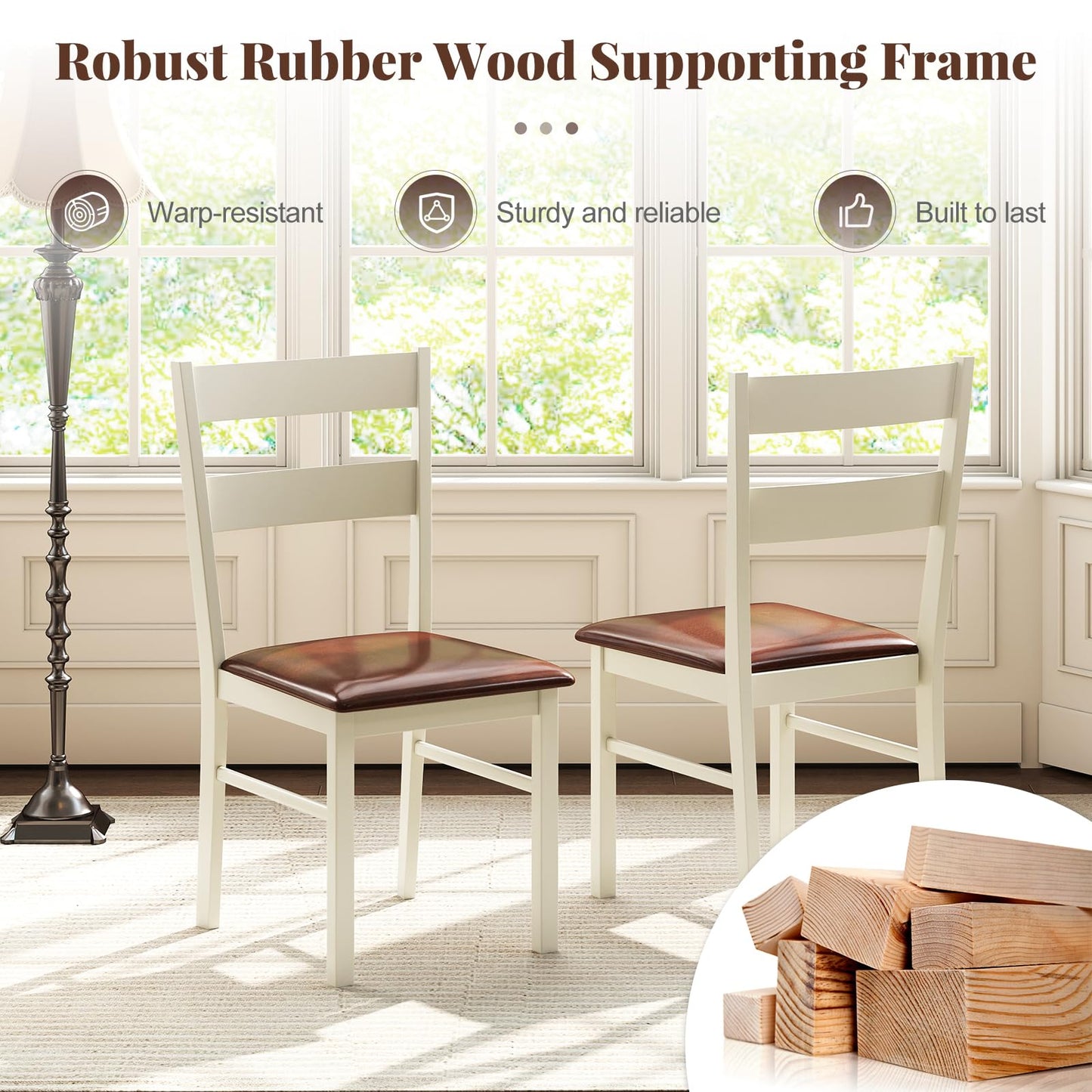 Giantex Wooden Dining Chairs Set of 2, PU Leather Upholstered Kitchen Chair w/Rubber Wood Frame, Padded Seat, Curved Back, Farmhouse Accent Side Chairs for Dining Living Room Home