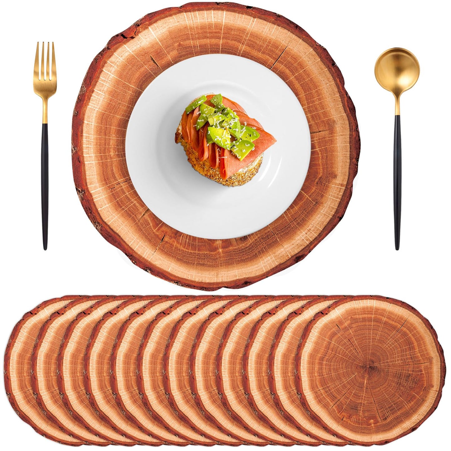 60 Pcs Wood Placemats, 13.5 Inch Disposable Paper Placemats Rustic Wedding Decor,Brown Round Table Mats Bulk for Table Setting Farmhouse Wedding Banquet Dinner Party Decor
