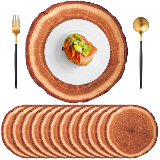 60 Pcs Wood Placemats, 13.5 Inch Disposable Paper Placemats Rustic Wedding Decor,Brown Round Table Mats Bulk for Table Setting Farmhouse Wedding Banquet Dinner Party Decor
