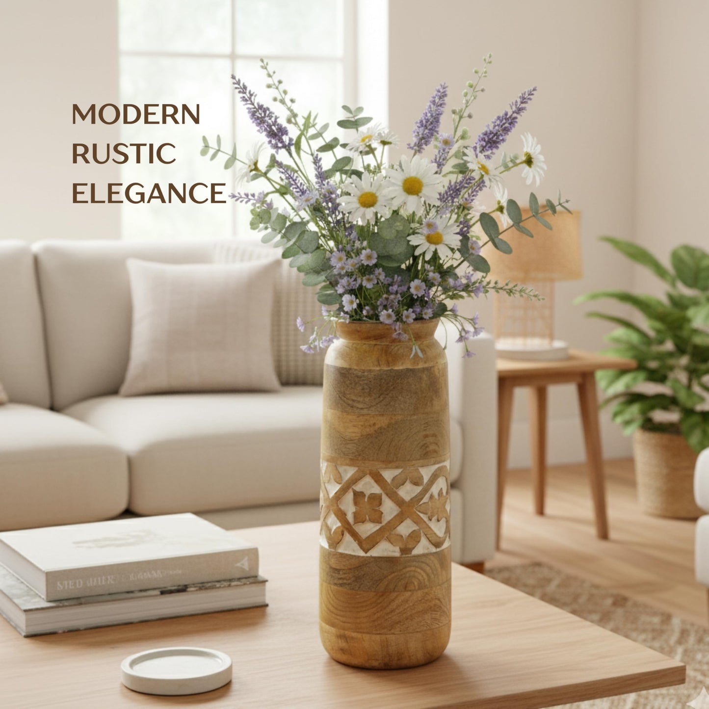 Mela Artisans Mollem 12" Mango Wood Vase with 3.6" Top Opening – Wooden Flower Vase with Medium Burnt Finish for Entryway Decor, Dining Table Centerpiece & Rustic Home Decor