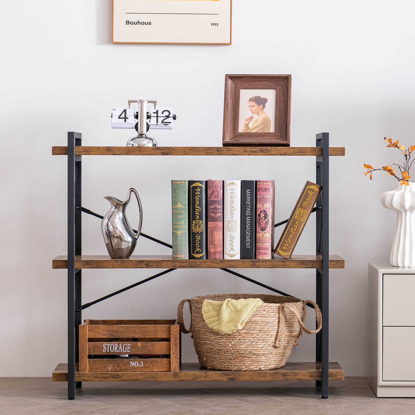 HCHQHS 3-Tier Industrial Bookshelf, 35" W x 12" D x 35" H
