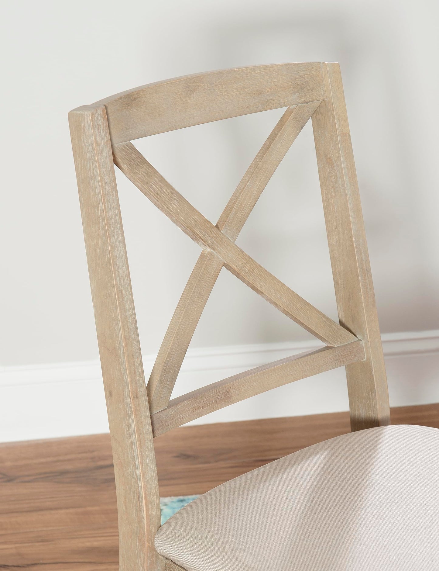 Keira Grey Wash Wooden Folding Chair with Beige Upholstered Seat and Classic Wooden X Back by Linon