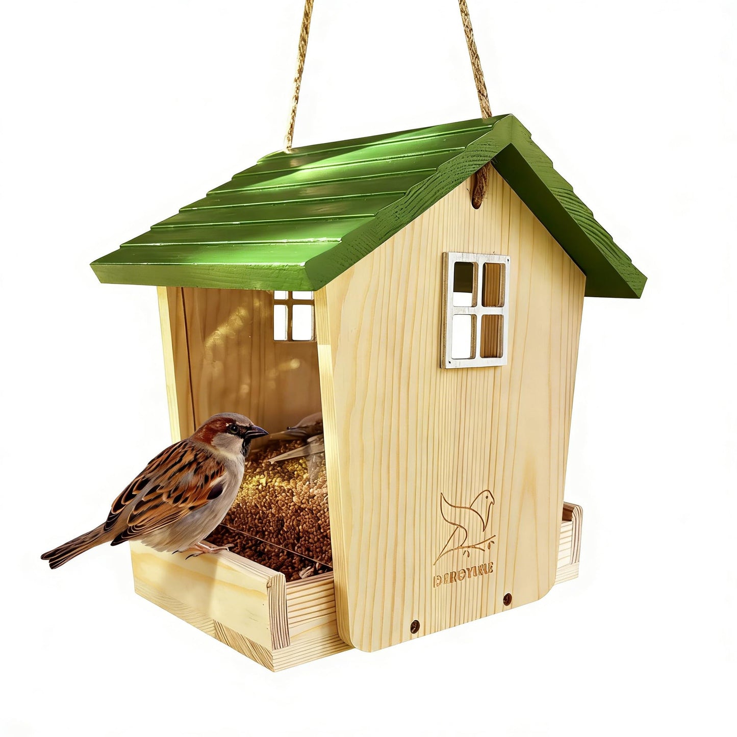 Bird Feeder Handcrafted Wood,Squirrel Proof Wild Bird Feeders for Outdoors Hanging Solid Wood Pine,Backyard Birding & Wildlife (Bird Feeder-A)