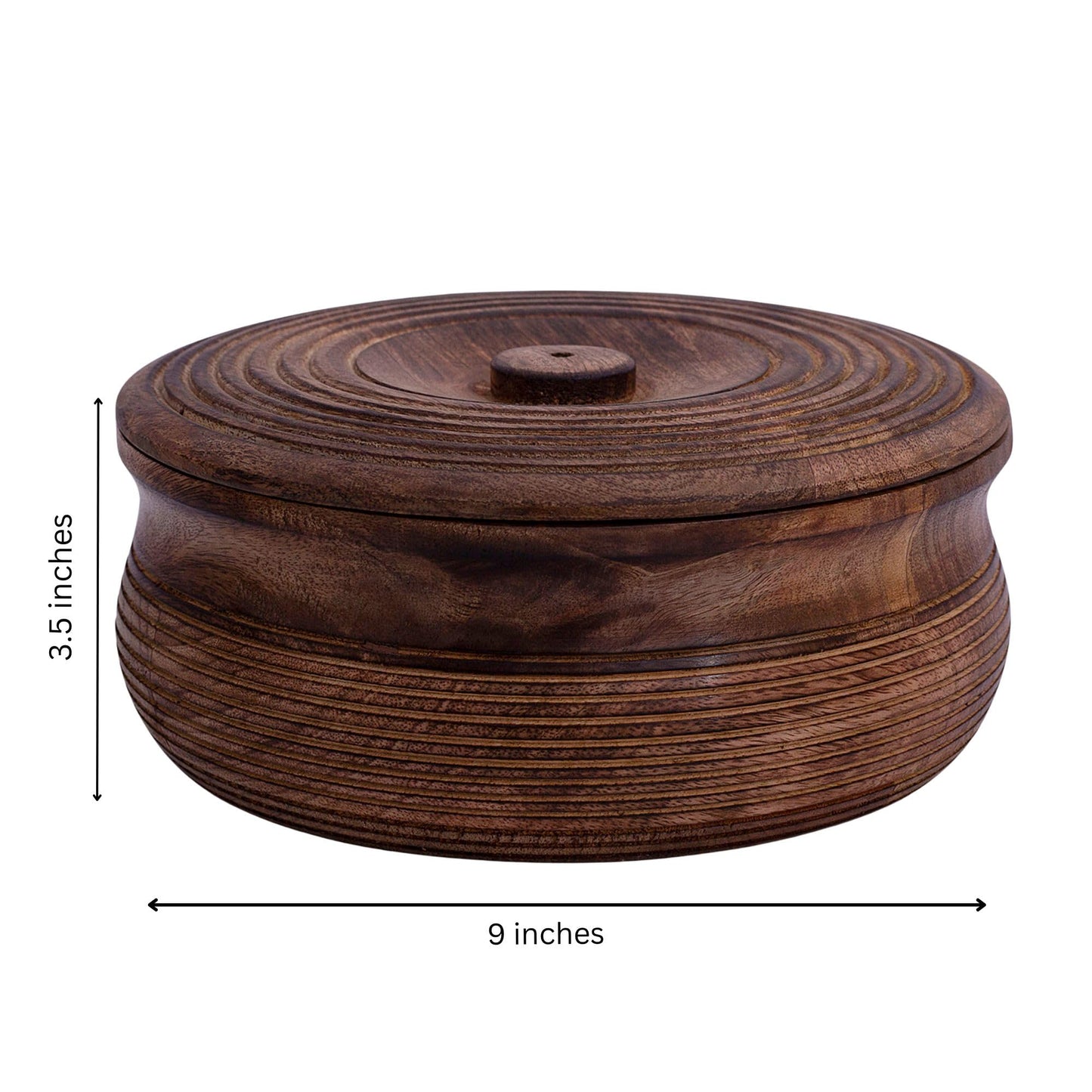 Handcrafted Wooden Mexican Tortilla Warmer Basket Indian Chapati Roti Bread Holder Box Pancake Keeper Serveware Hot Pot Casserole Dish With Lid Home Kitchen Dining Decor, Natural Brown, 9 x 3.5 Inches