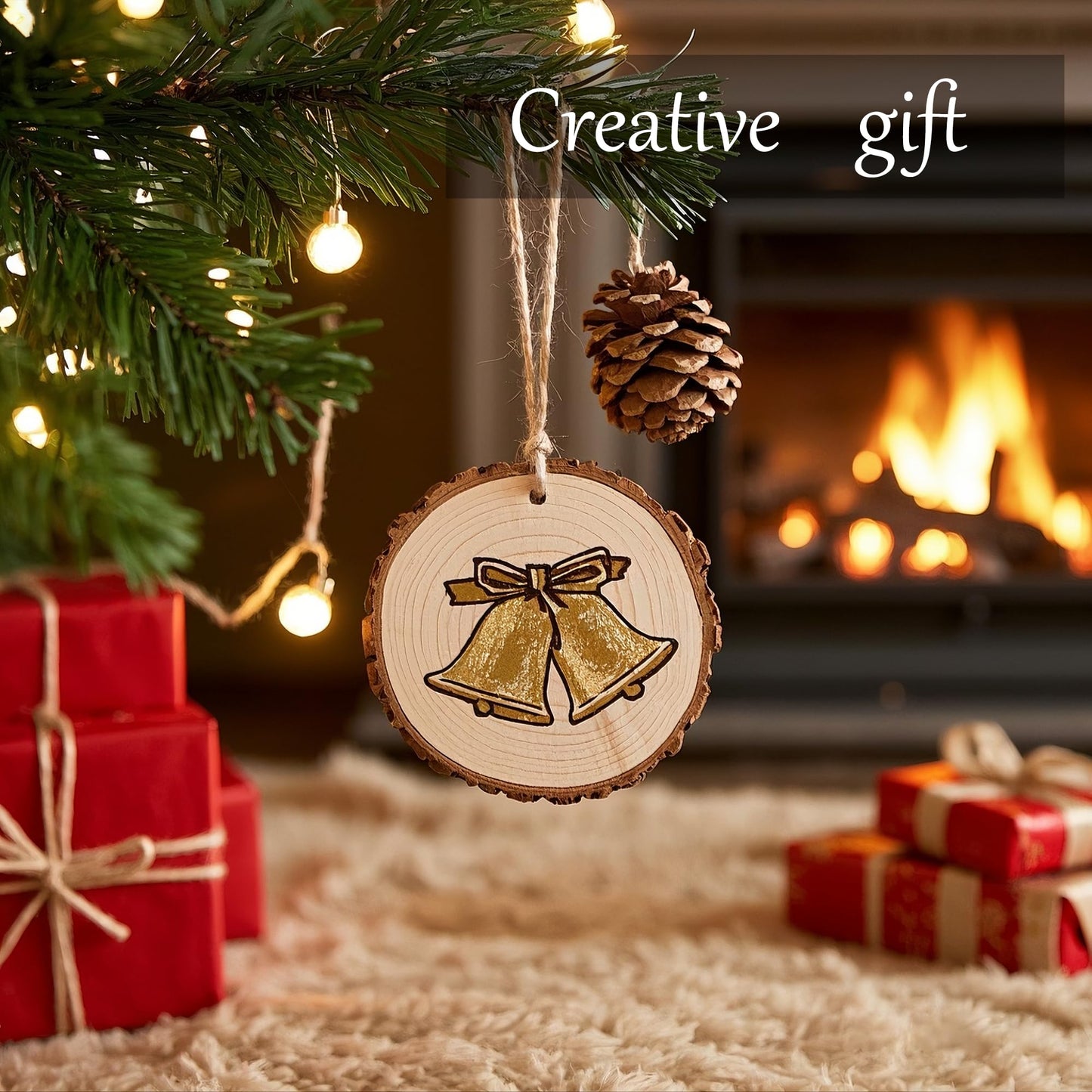 Unfinished Natural Wooden Slices 40 Pcs 3.2-4 Inch Wood Circles for Crafts DIY Christmas Ornament Craft Wood Kit with Bit,Blank Round Wood Slice with Bark for Art,Painting,Party (40)