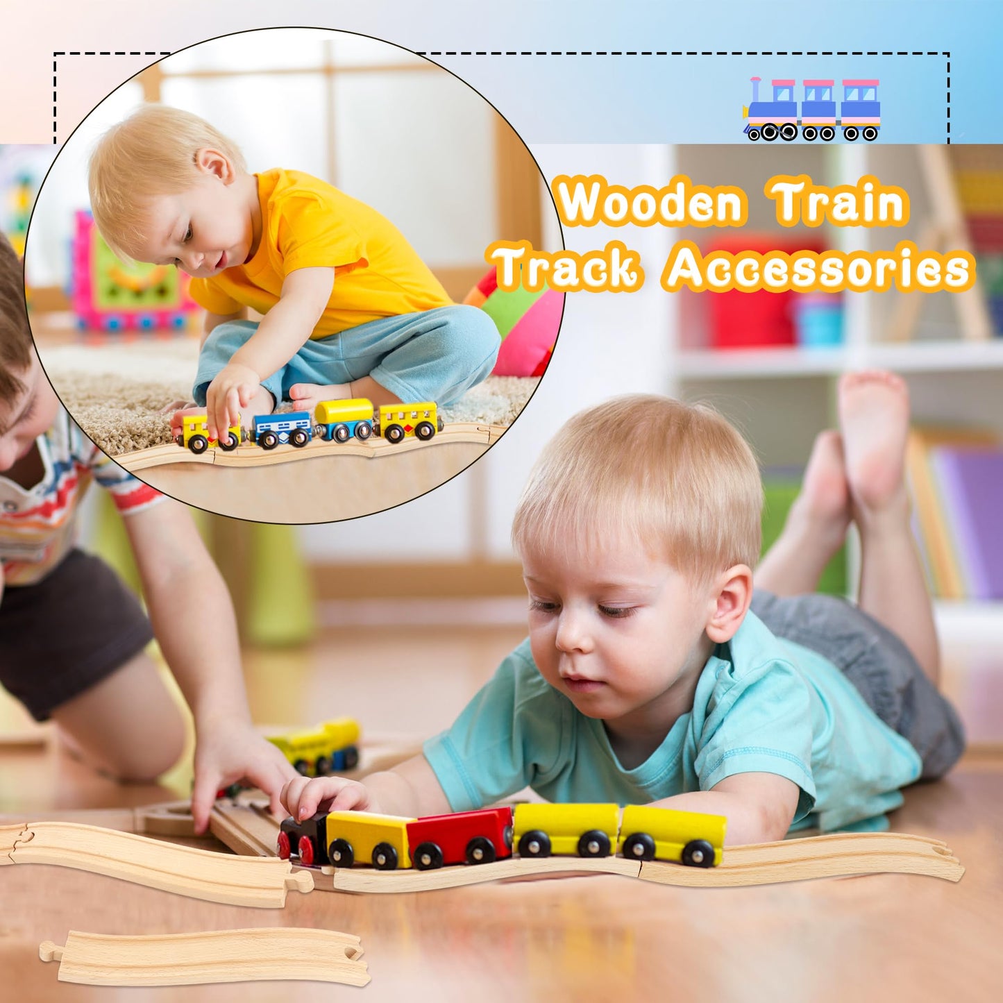 16 Pack Wooden Train Ascending Descending Tracks Wood Track Pieces Hardwood Train Track Expansion Packs Compatible with All Major Wooden Railways