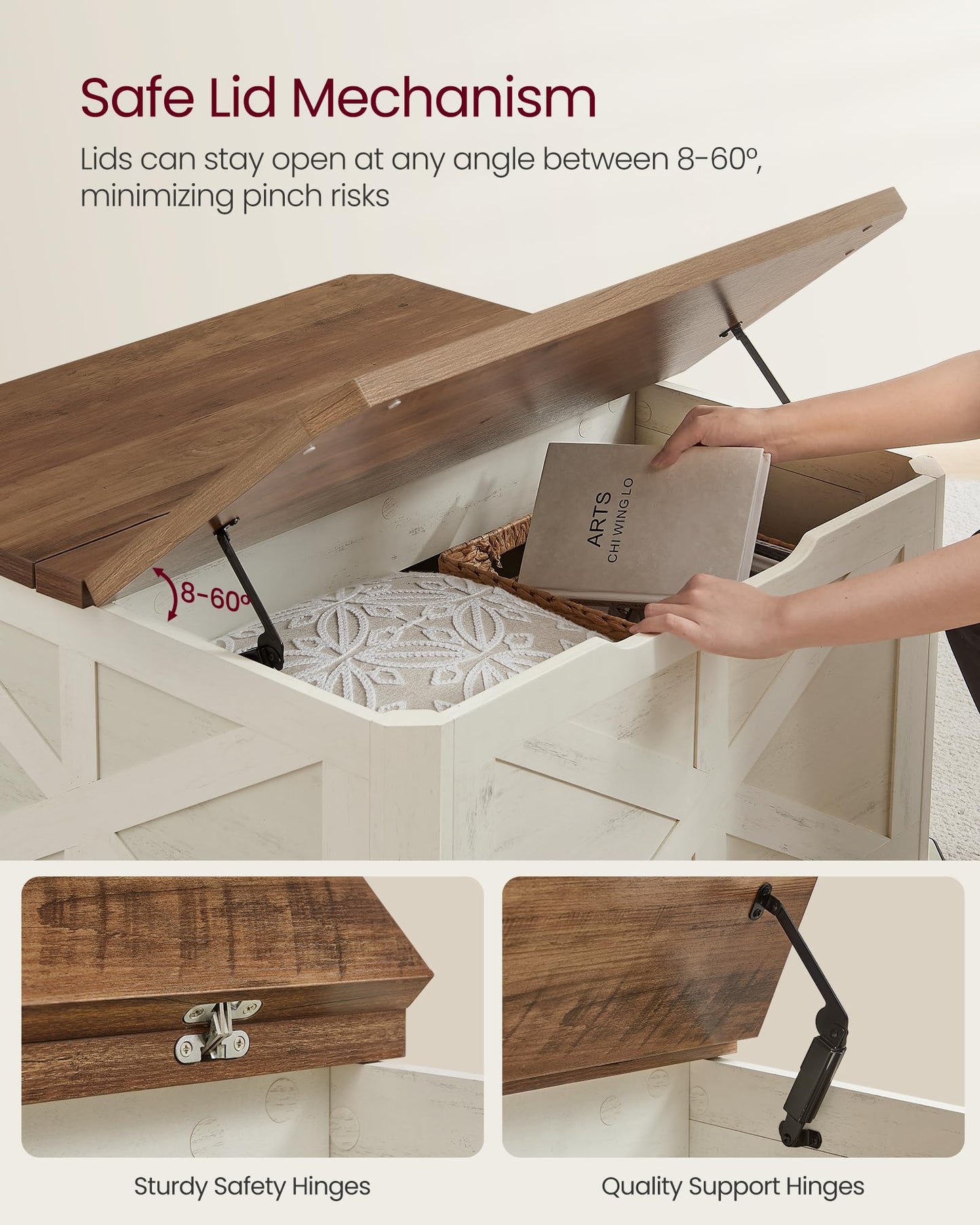 VASAGLE LIRY Collection - Farmhouse Coffee Table with Storage, Square Coffee Table for Living Room, Center Table with Flip-Top Lids, Honey Brown and Rustic White ULCT232W73