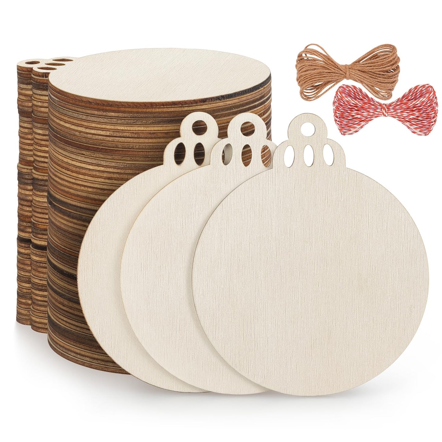 Fuyit 50PCS 4-Inch Wooden Christmas Ornaments, Unfinished Pre-Drilled Wood Slices Circles for DIY Crafts, Party Decorations & Holiday Ornaments