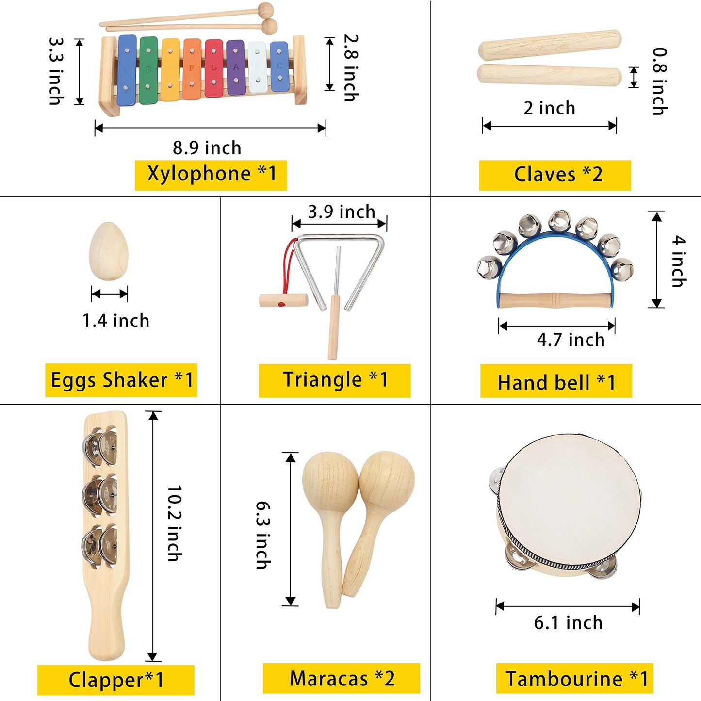 MUSICUBE Musical Instrument Set for Toddler Baby Kid Wooden Percussion Instrument Musical Toys Xylophone Maracas Egg Shaker Tambourine Triangle Instrument for Boys Girls