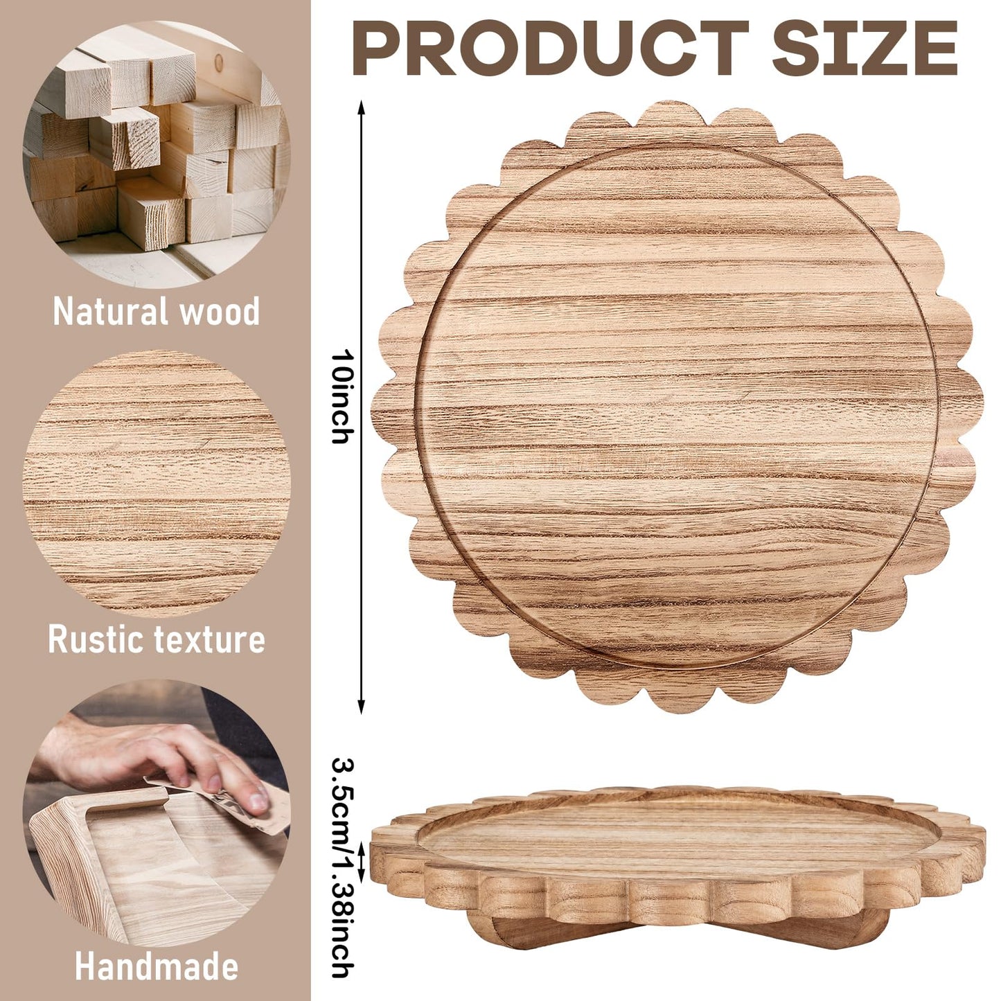 Yookeer Natural Wood Scalloped Wood Riser Tray Soap Rustic Bathroom Decoration Scalloped Stand Soap Tray Wooden Decorative Pedestal for Bathroom Kitchen Dishes Plant Display Decor (10'',Round)