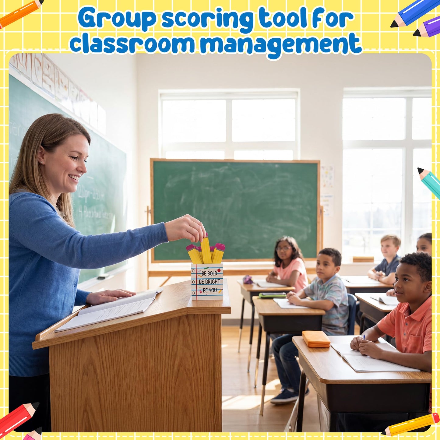 CJiangpo 51Pcs Back to School Pencil Flip Name Sticks with Wooden Notebook Line Holder, Talking Flip Name Sticks for Classroom Management Educational Learning Activity Grouping Back to School Supply