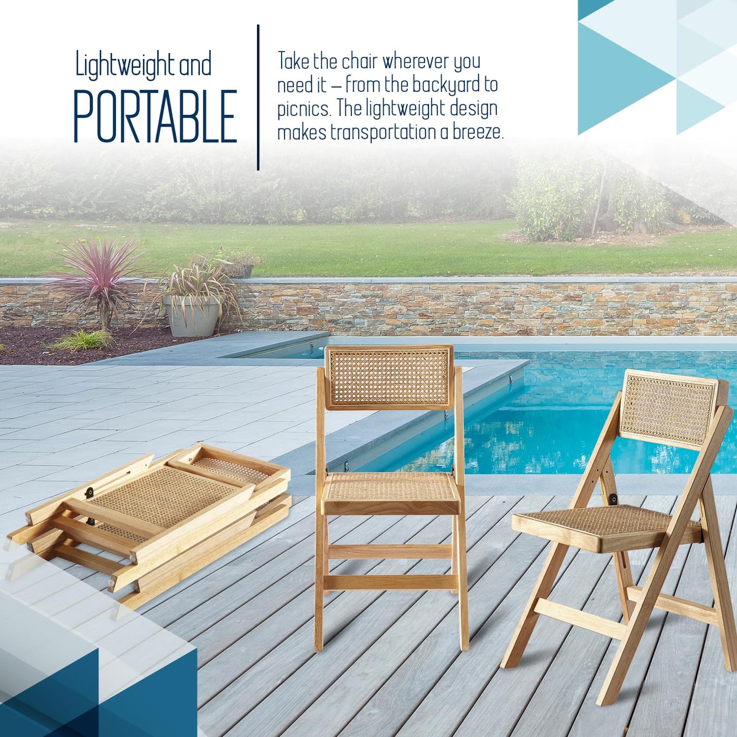 ISL Furnishings Ibiza Rattan Chair, Natural, Set of 1 – Folding Modern Rattan Chairs for Outdoor Dining, Patio, Accent Chair for Living Room and Office, Foldable Space-Saver Design