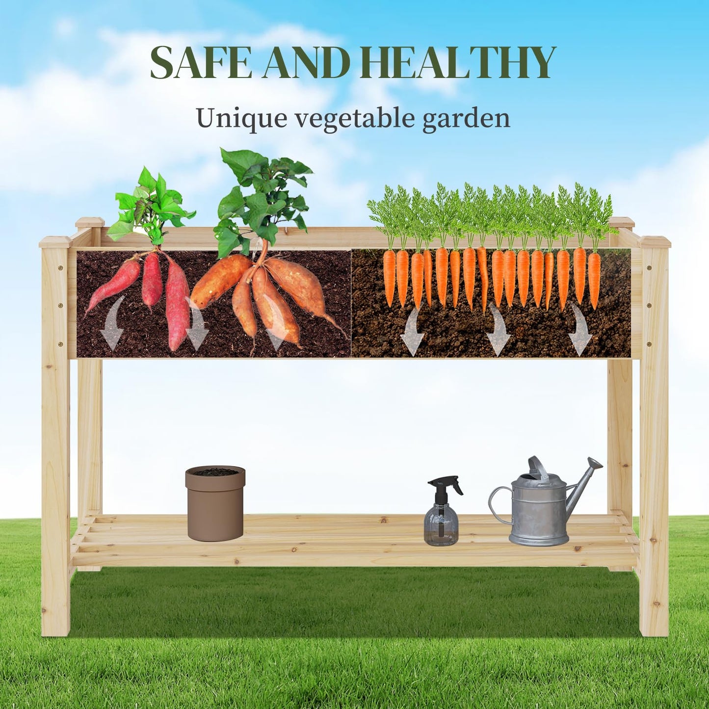 PULIJIAJU Wooden Raised Garden Bed, Planter Box with Legs, Raised Planter -Grow Herbs and Vegetables Outdoors – Naturally Rot-Resistant - Unmatched Strength Lasts Years (Natural-M)