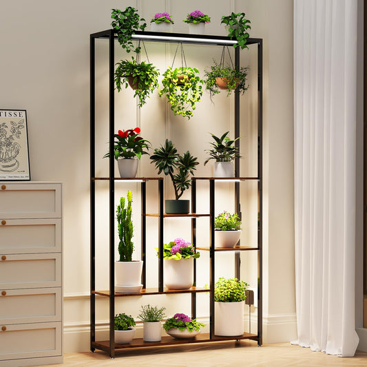 Bizikunst Tall Plant Stand with Grow Lights, 70" Tall Metal Stable Frame Indoor Plant Shelf,Metal Frame for Indoor Plants Multiple Flower Pot Holder,Large Plant Rack for Living Room Patio Corner