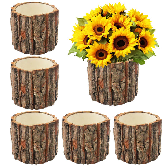 6 Pcs Wooden Vases for Centerpieces, Wood Flower Vase Rustic Tree Stump Planter Pots for Woodland Party Wedding Window Home Farmhouse Christmas Table Decor