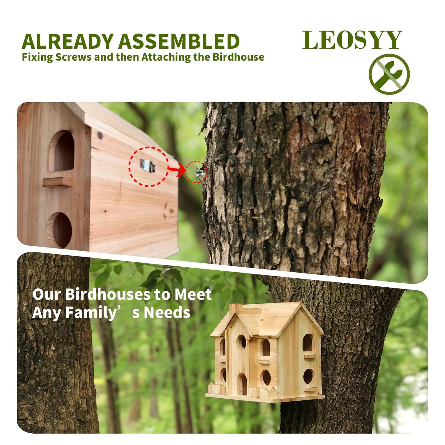 Bird Houses for Outside,10 Hole Wooden Birdhouse for Outdoor Large Hanging Bird House Backyard Birding & Wildlife (10 Hole)