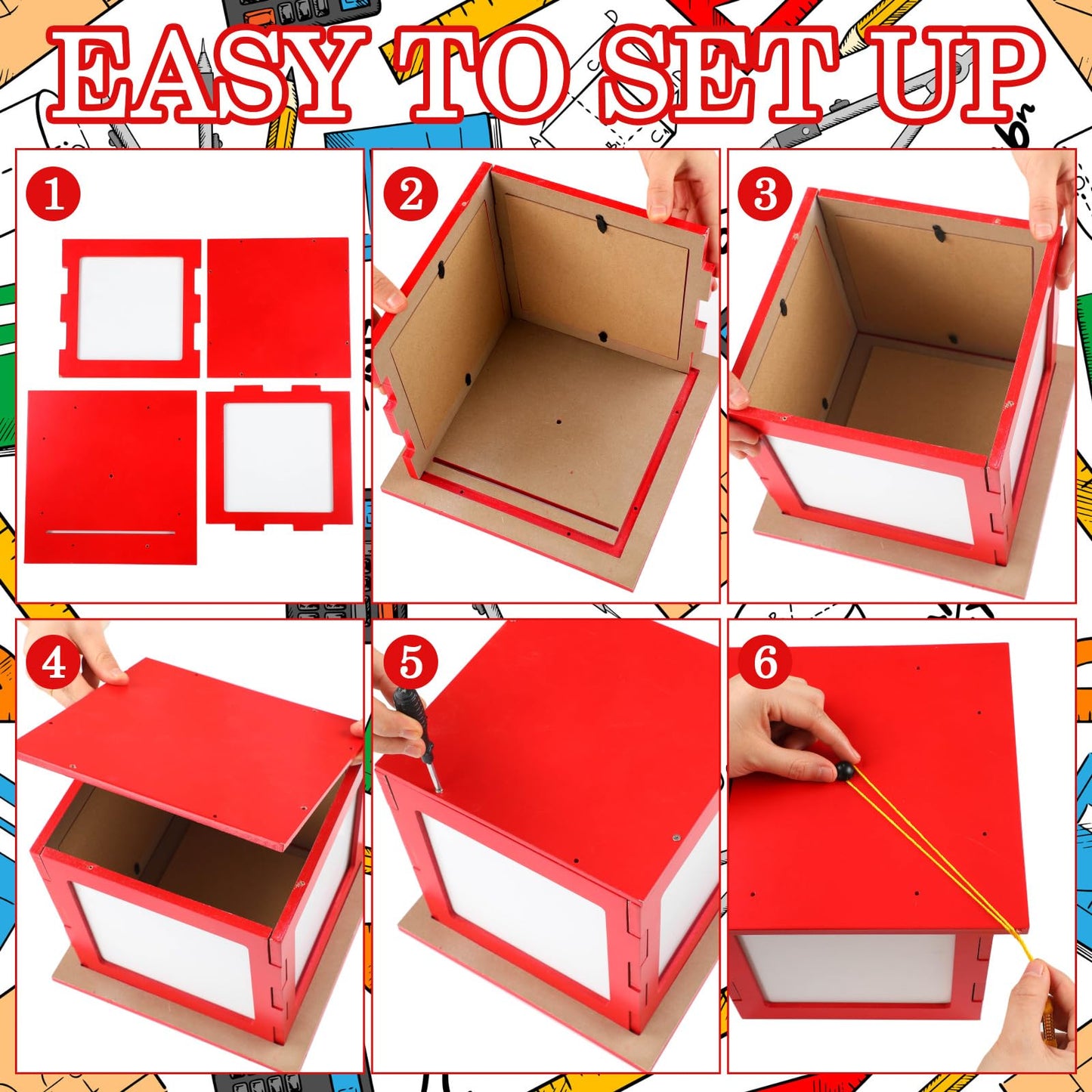 Menkxi 2026 Wooden Graduation Card Box Holder for Party with Picture Frame Graduation Cap Shaped Gift Card Box Decorations with Tassel for Grad College Party Favors(Red)