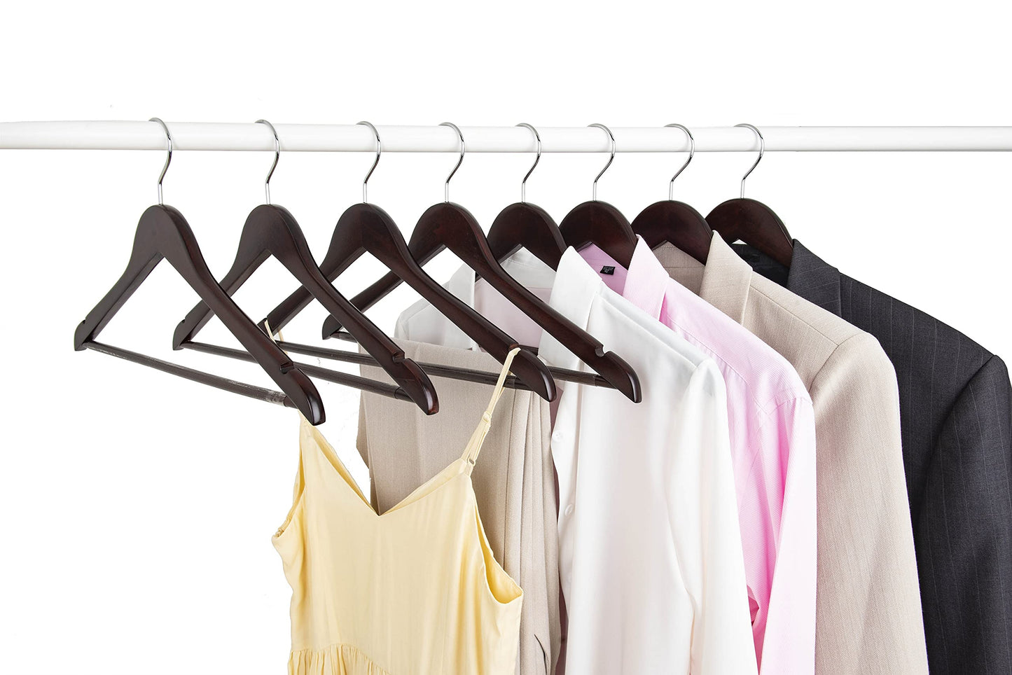Amber Home 20 Pack Wooden Coat Hangers, Walnut Wood Suit Hangers with Non-Slip Pant Bar, Clothes Hangers for Closet Organization, Shirts, Jackets, Dresses, and Pants (Walnut, 20)