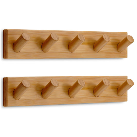LARHN Wall Mounted Coat Rack with 5 Heavy-Duty 1" Diameter Hooks (2-Pack), 16.5" - Wooden Wall Hook Rack - Modern Scandinavian Home Decor