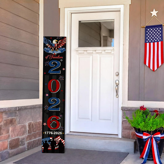 Vicenpal Patriotic 250th Anniversary Porch Sign 4th of July Welcome Outdoor Sign Farmhouse Retro Porch Decor Wooden Rustic Vintage Standing Hanging Wall Decor for Independence Day Front Door Supplies