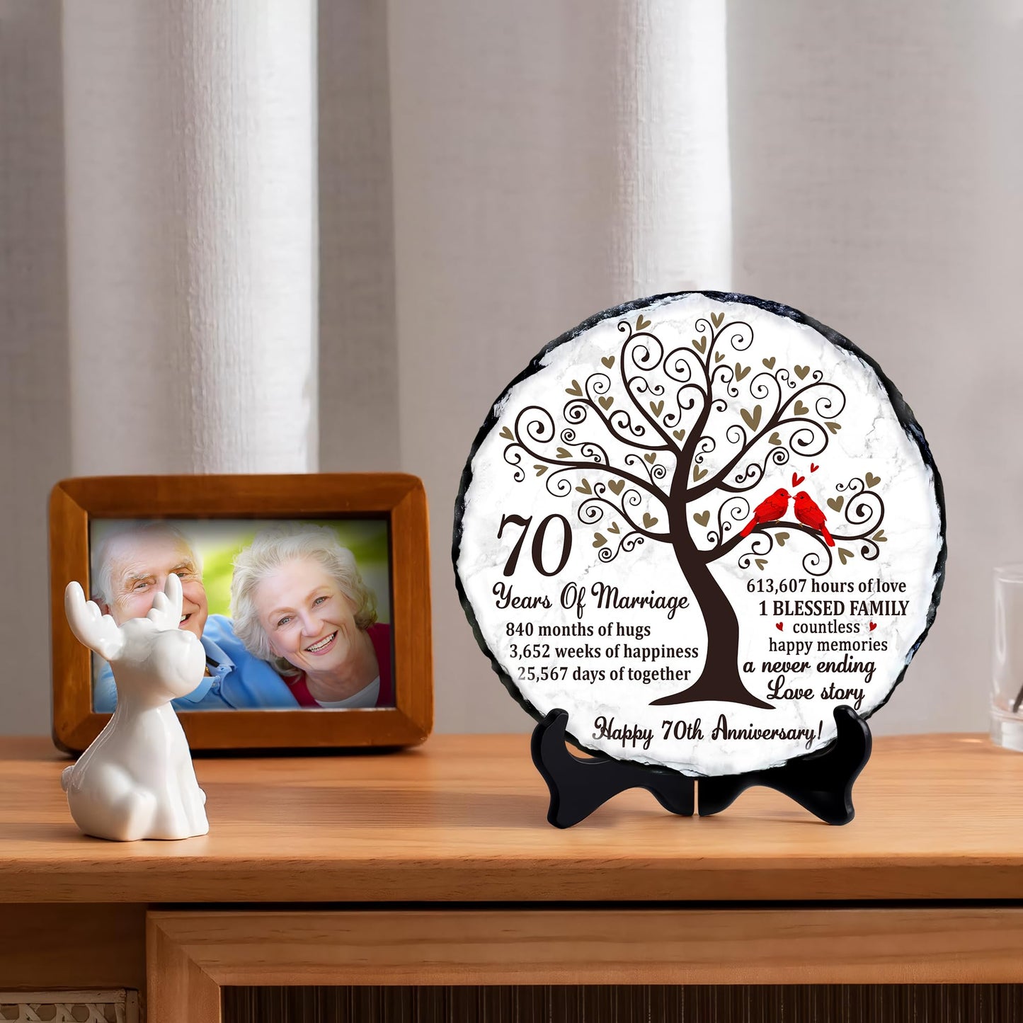 Bozspacer Platinum Couple Slate Plate – 70th Wedding Gifts for Parents & Couples – Unique 70th Anniversary Wedding Gift Ideas – 70 Years of Marriage Decoration, Keepsake, Plaque (Platinum Anniversary)