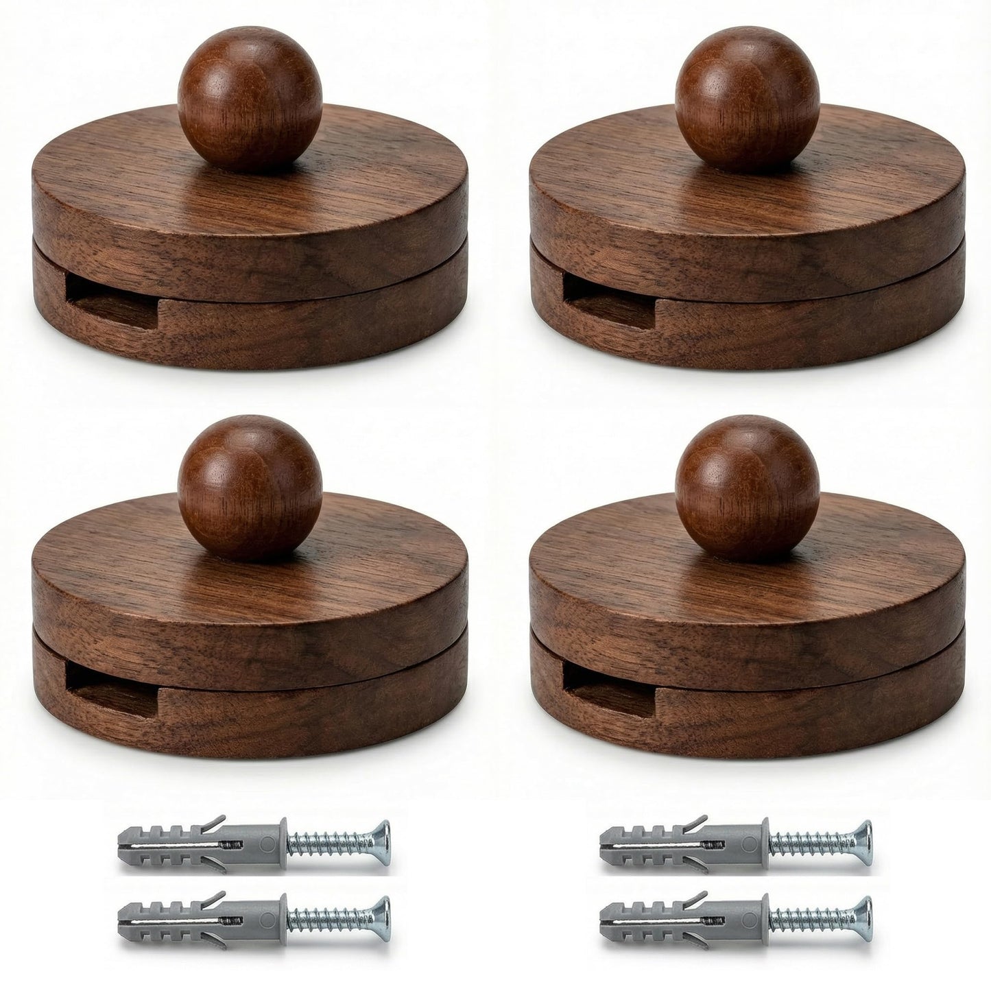 4pcs Walnut Adjustable Large Quilt Hanger for wall for Display,Wooden Heavy Duty wall Hanger Clips for Tapestry,Rug,Carpet and Duvet Covers,Poster Frame Nails and Hanging kit (Rustic Round Clip)