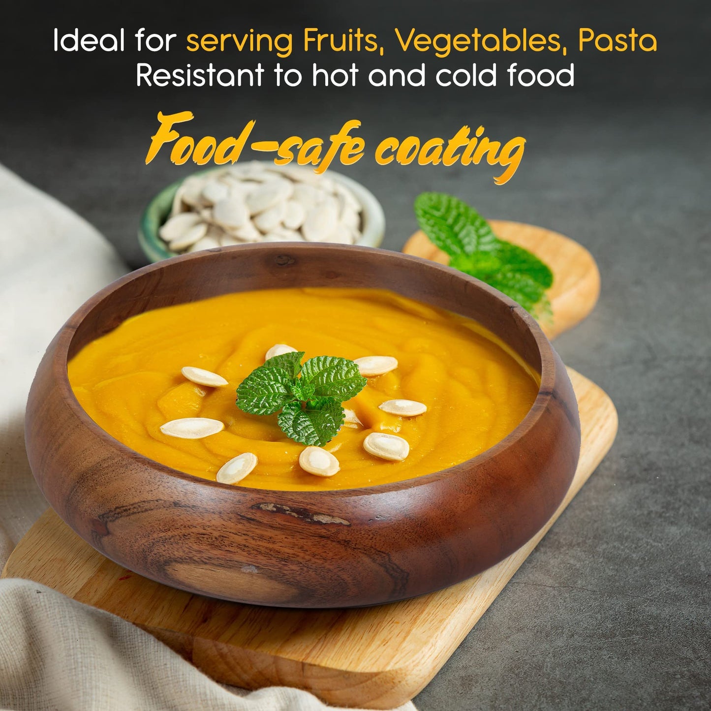 LAVAUX DESIGNS wooden bowls for food | Set of 3 individual acacia wood bowls 8 x 2 inches (25 oz) | Enjoy your salad, pasta, rice, acai, smoothie, soup, fruits, snacks