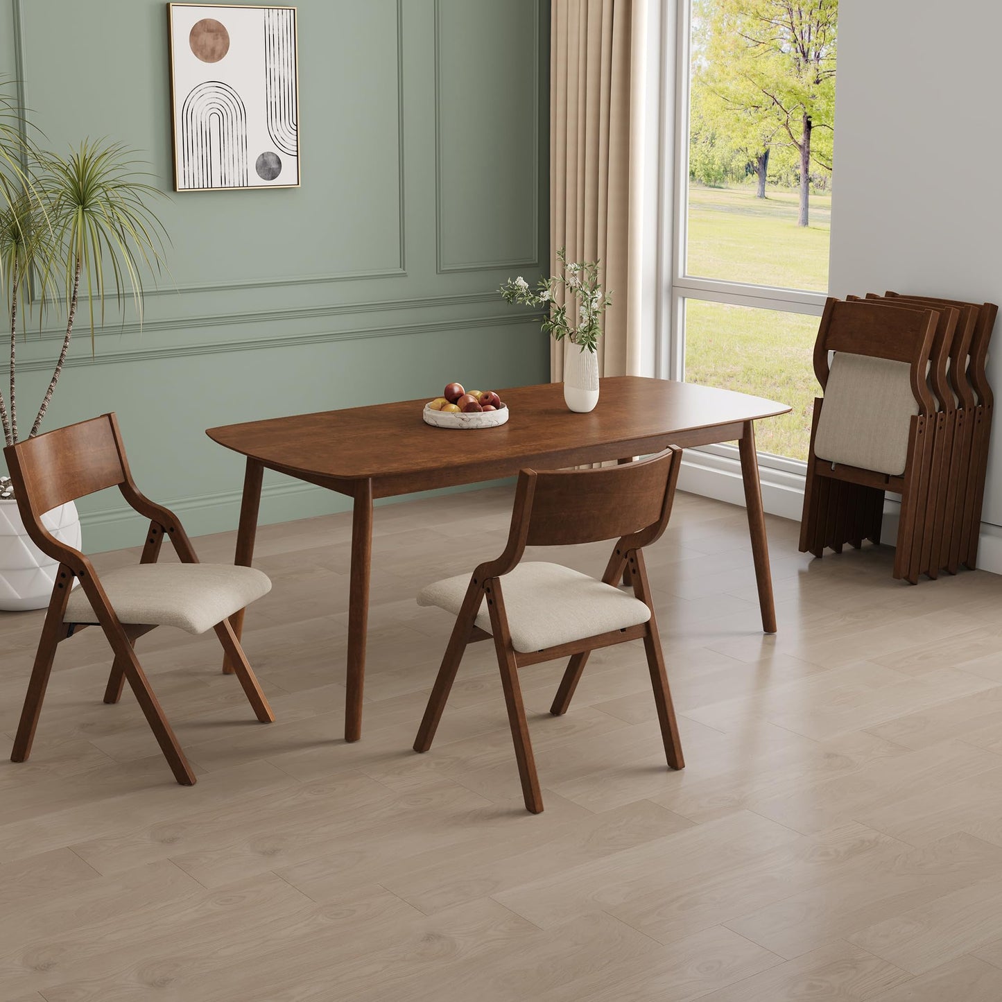 Ball & Cast Upholstered Folding Chairs Set of 2, Kitchen Dining-Chair w/Solid Wood Frame, Portable Activity Neeting Chair,No Assembly Needed, Easy Carry and Storage,Walnut+Taupe