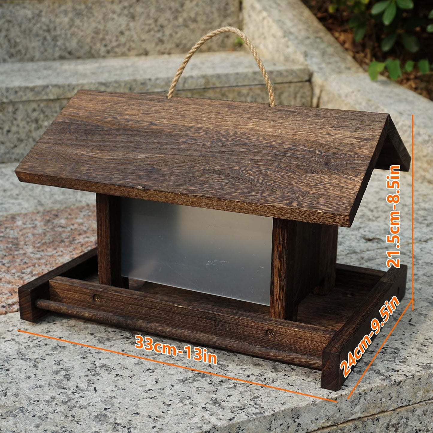 Zeqeey Hanging Wooden Bird Feeder Outdoor Large Capacity Wood Birdfeeder with Surface Treatment for Feeding Outside Garden Wild Birds Finches Robin Sparrow Blue Jay Chickadees