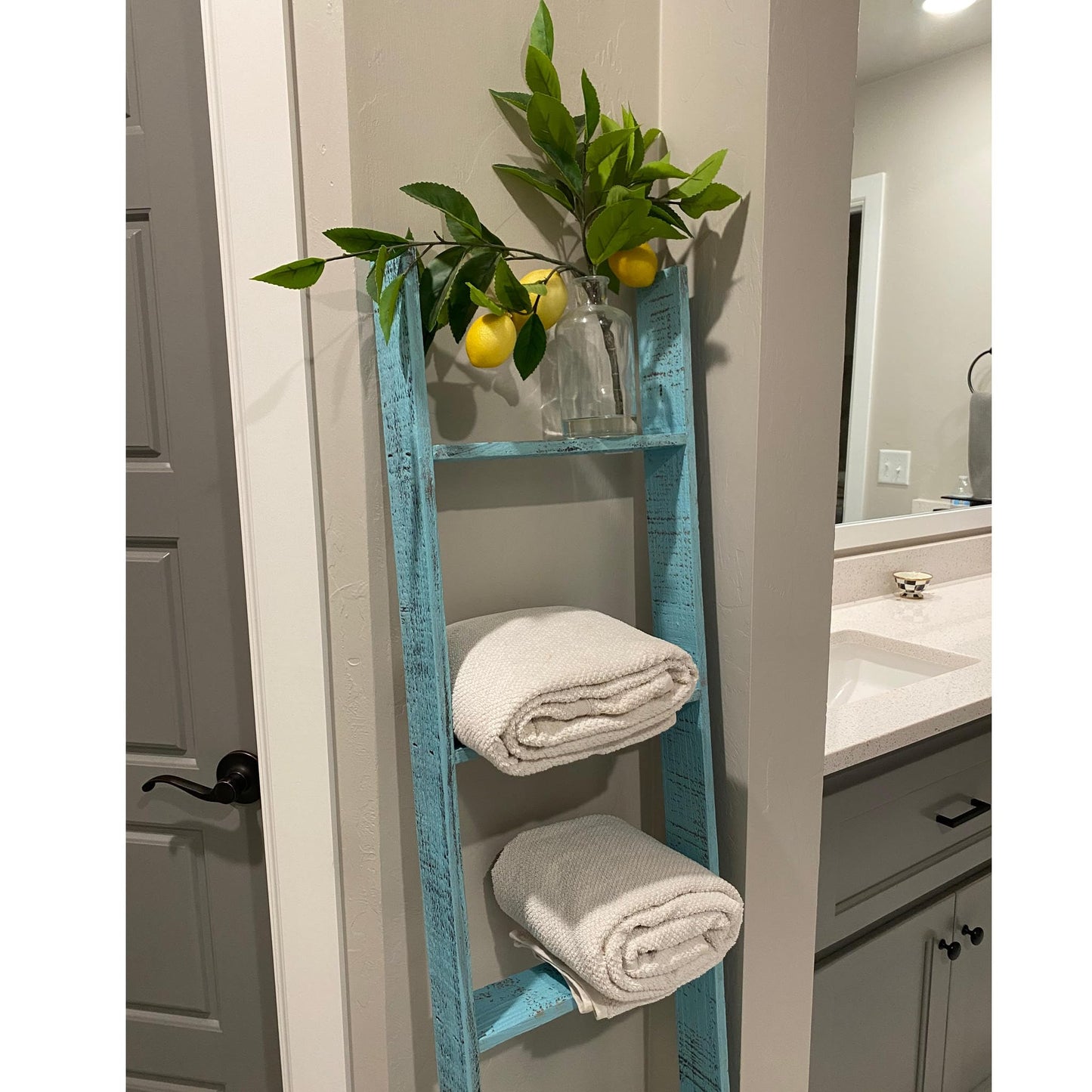 BarnwoodUSA Reclaimed Wood Bookcase Ladder (5 Foot, Turquoise)