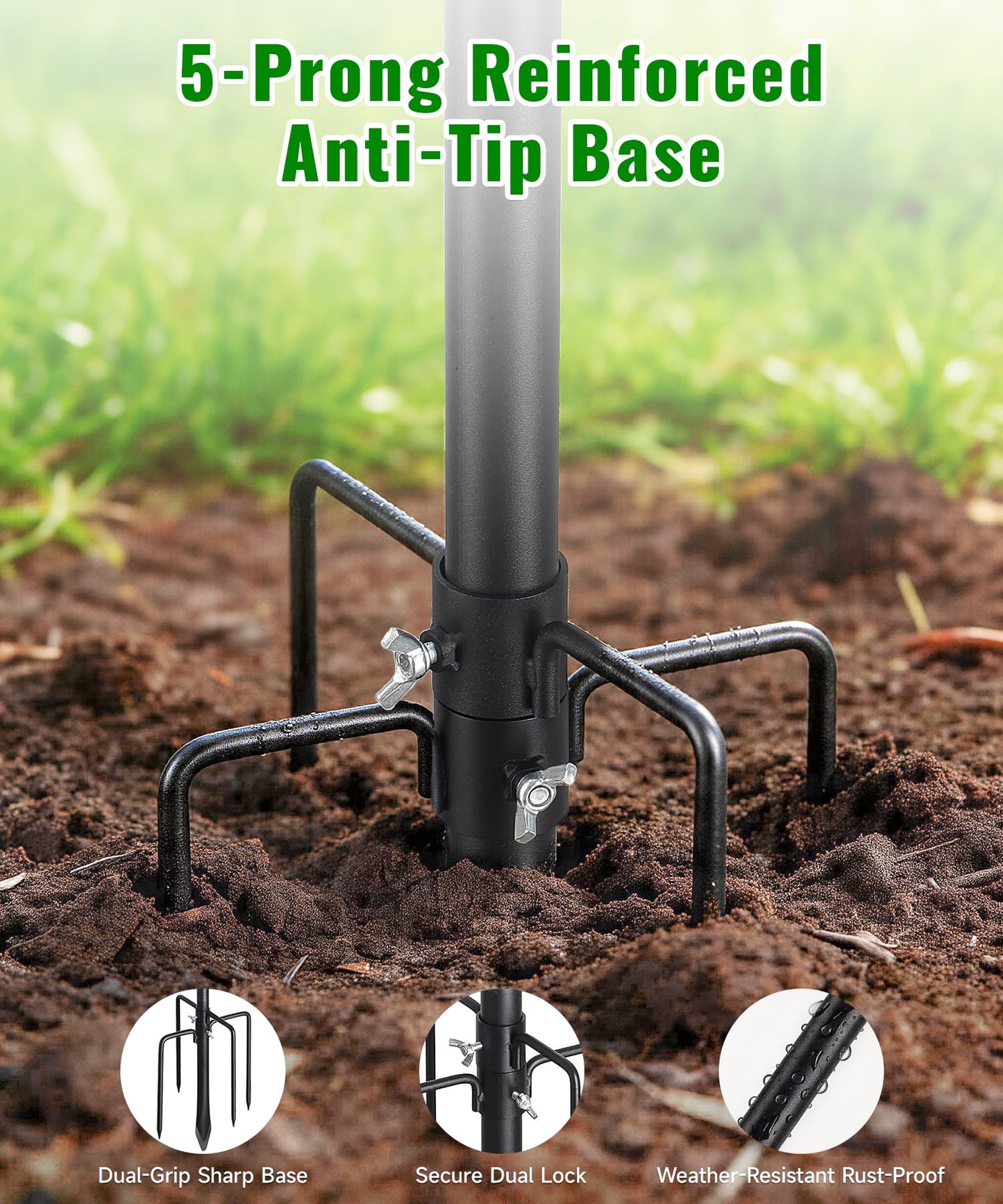 2 Pack Bird House Pole, Heavy-Duty Outdoor Bird Feeder Pole with Stable 5-Prong Base, 75” Adjustable Height, 1 Inch Dia Universal Mounting Stand for Yard Garden Bird Watching and Feeding