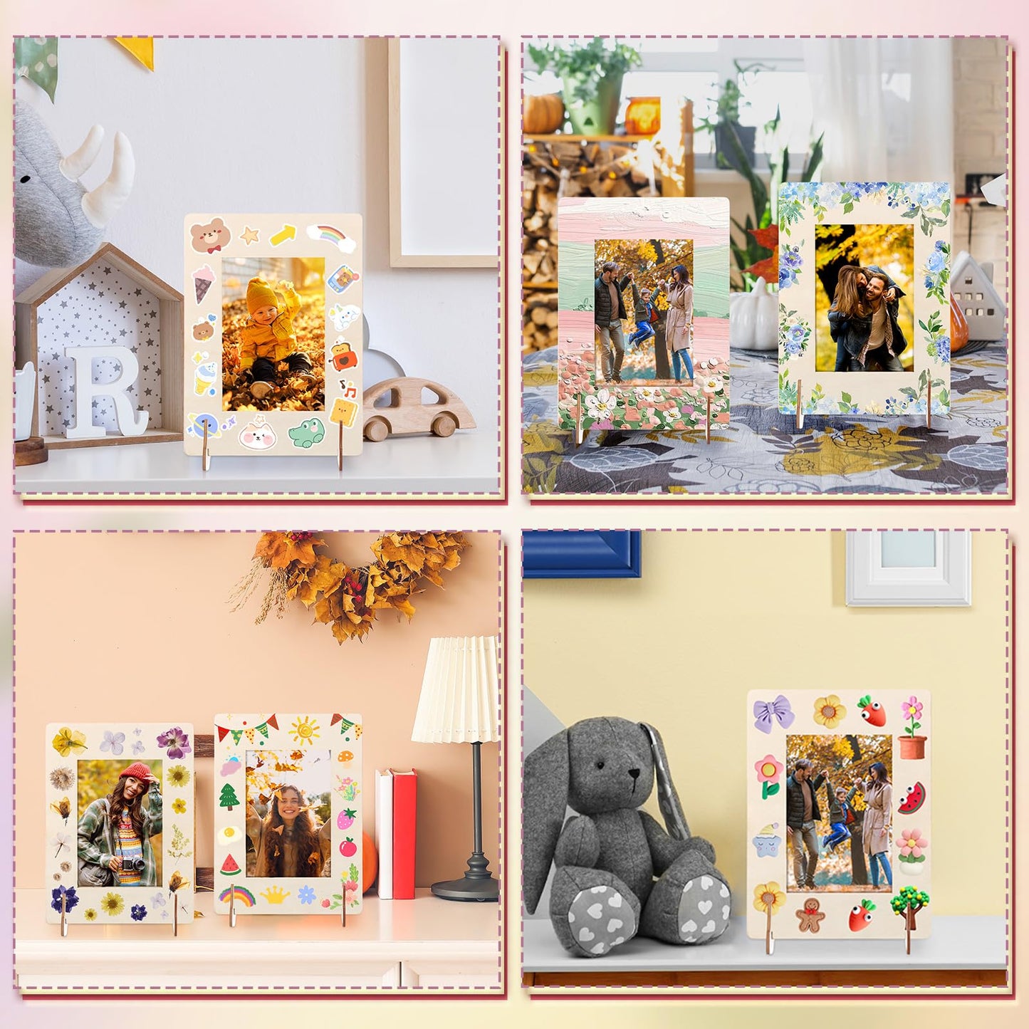 Geelin 50 Pack DIY Wooden Picture Frames for Crafts for 4 x 6 Inch Photos Unfinished Solid Wood Photo Picture Frames for Crafting DIY Painting Birthday Wedding Birthday (Rectangle)